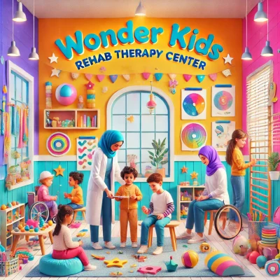 DALL·E 2024-08-27 21.25.46 - A vibrant and welcoming therapy center environment for children, featuring a colorful room with bright walls and playful decor. Diverse children are e